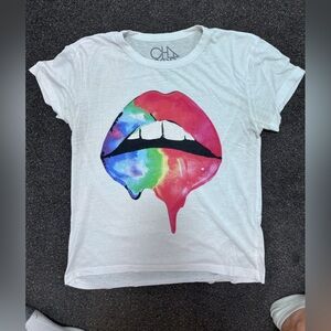 Chaser brand rainbow lips blouse size small